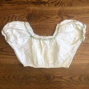 Vintage Embroidered Cropped Peasant Top